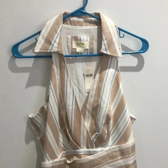 Anthropologie Maeve tan white asymmetrical wrap shirt dress Sz 12 New with Tags - Picture 3 of 10